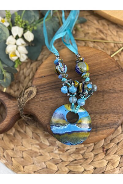 SEDEF TAKI Ahşap el boyaması kolye