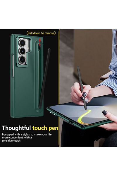 REDz Accessories Husă de protecție pentru cameră cu suport pentru stilou + folie pentru Samsung Z Fold7, rezistentă la șocuri, verde