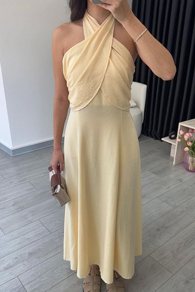 ECEMİ Holy Yellow Lacing Detail Double Breasted Dress
