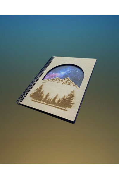 Tasarım Siyah Defter Memory Book with Wooden Cover and Black Pages - 35 Sheets Spiral Notebook - Album, Poetry, Drawing Notebook