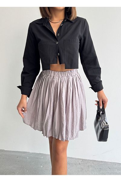 fhk atelier Women's Modal Textured Pleated Shorts Mini Skirt