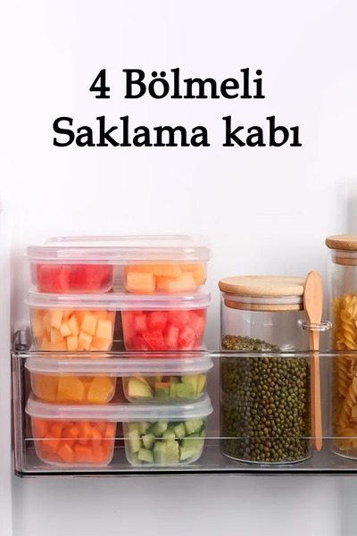 DOVİHOME 10 Pieces 400 ml 4 Compartment Frozen Meat and Vegetable Storage Container Set - Freezer and Ground Meat Organizer