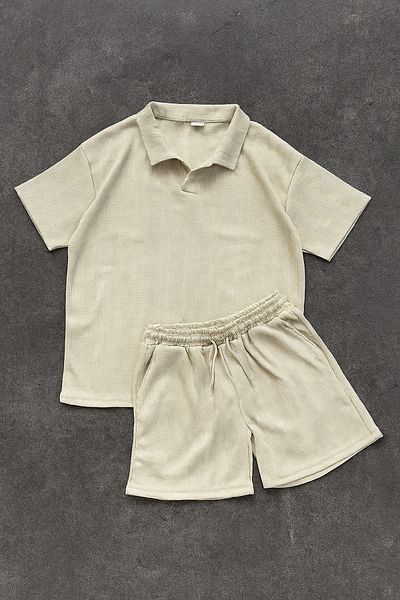 NEW TRENDY COLLECTİON New Season Unisex Honeycomb Textured Premium Cotton Shorts - Self Patterned Comfortable Fit
