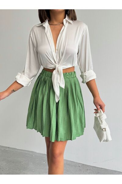 fhk atelier Women's Modal Textured Pleated Shorts Mini Skirt