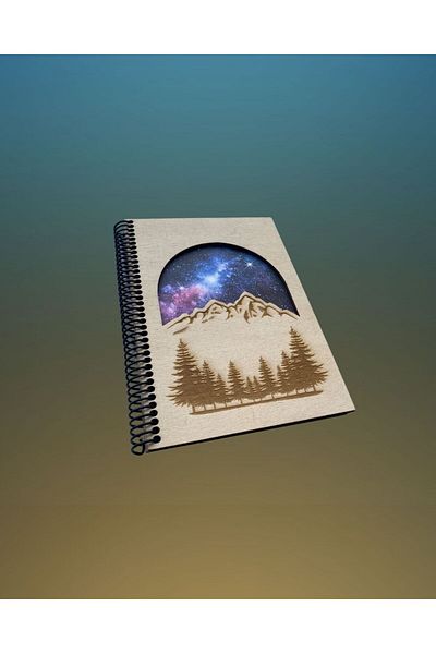 Tasarım Siyah Defter Memory Book with Wooden Cover and Black Pages - 35 Sheets Spiral Notebook - Album, Poetry, Drawing Notebook