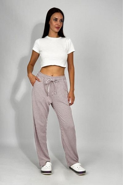 Betimoda Women's Adjustable Waist Striped Pocket Trousers Claret Red