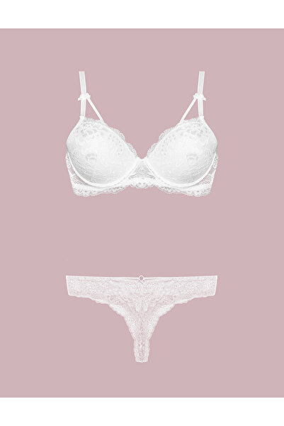 BENALİ Nurteks Lace Embroidered Supported Covered Stylish Bra Set
