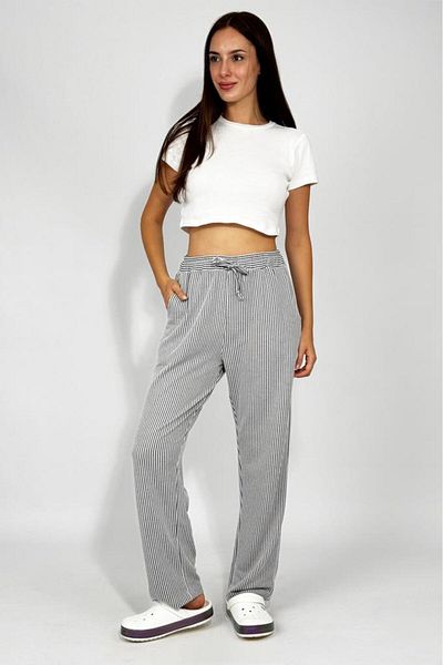 Betimoda Women's Adjustable Waist Striped Pocket Trousers Navy Blue