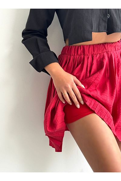 fhk atelier Women's Modal Textured Pleated Shorts Mini Skirt
