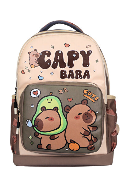 çantamgelsin 3’Lü İlkokul Capybara Baskılı, Kız Çocuk Beslenmeli Ve Kalemlikli Okul Çantası