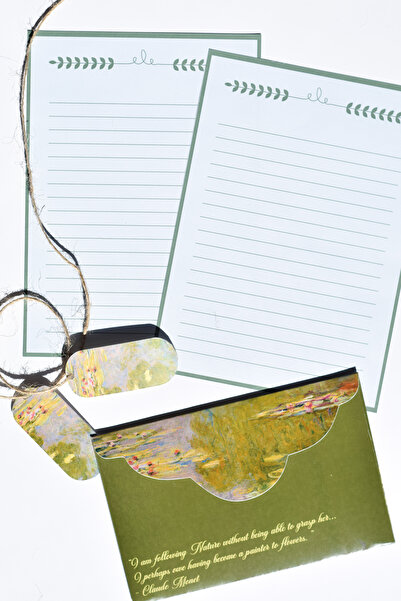 GÖKÇETasarım Sanat Temalı Zarflı Mektup Seti / Claude Monet , Hediye, Scrapbook