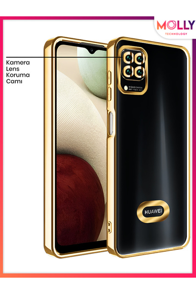 Molly Huawei P40 LİTE Için Kenarları Gold Lens Koruyuculu Lou Lazer Şeffaf Silikon Kılıf