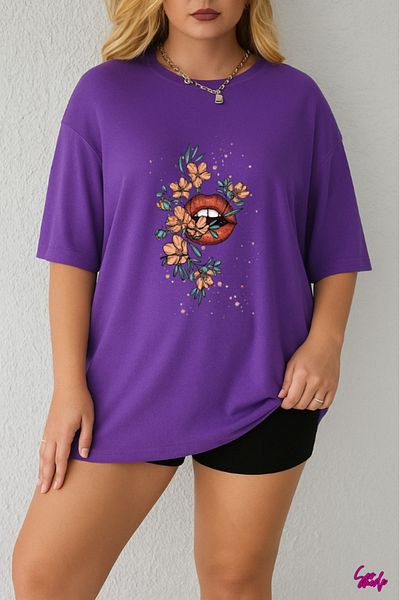 SevMode Flower Lip Printed Large Size T-Shirt