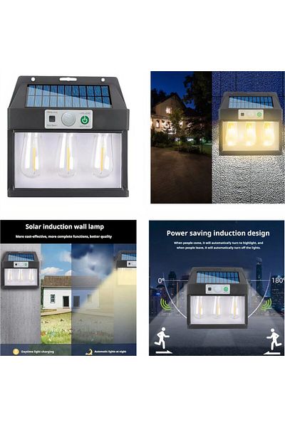 victiny Solar LED Lamp with Motion Sensor 15x16cm Wall Mount, 3 Bulbs 777-3W