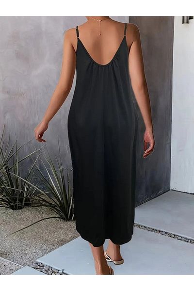 Moda Asmira Women's Rope Strap Wide V-Neck Pocket Viscose Dress