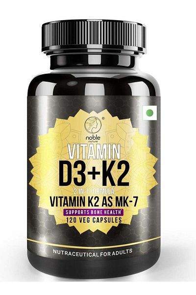 NOBLE nature Vitamin D3 + K2, 2 in 1 Formula, Vitamin K2 as MK7, Supports Bone Health - 120 Veg Caps