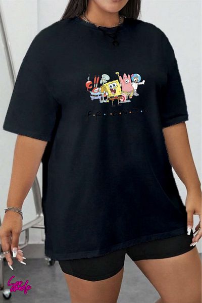 SevMode In the Cart, 1 T-Shirt Is a Gift for Purchases of 5 or More - Cartoon Character Printed Large Size T-Shirt