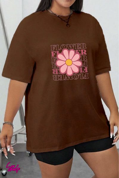 SevMode In the Cart, 1 T-Shirt Is a Gift for Purchases of 5 or More - Flower Printed Large Size T-Shirt