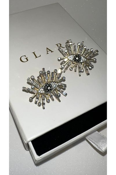 GLARE JEWELRY Eye Model Design Stone Nail Stainless Steel Earring Eye Center Blue Stone Detailed