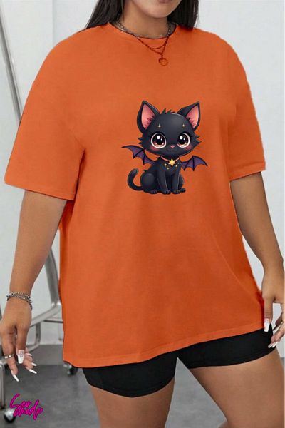 SevMode 1 T-Shirt Is a Gift for Purchases of 6 or More in the Cart - Black Cat Printed Large Size T-Shirt