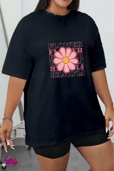 SevMode In the Cart, 1 T-Shirt Is a Gift for Purchases of 5 or More - Flower Printed Large Size T-Shirt