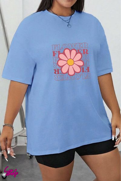 SevMode In the Cart, 1 T-Shirt Is a Gift for Purchases of 5 or More - Flower Printed Large Size T-Shirt