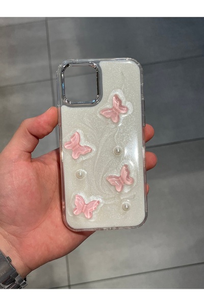 Mee.co İphone 12 ve 12 Pro Uyumlu Kelebek Figürlü Epoksi Tasarım Şeffaf Sert ...