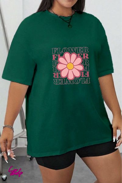 SevMode In the Cart, 1 T-Shirt Is a Gift for Purchases of 5 or More - Flower Printed Large Size T-Shirt