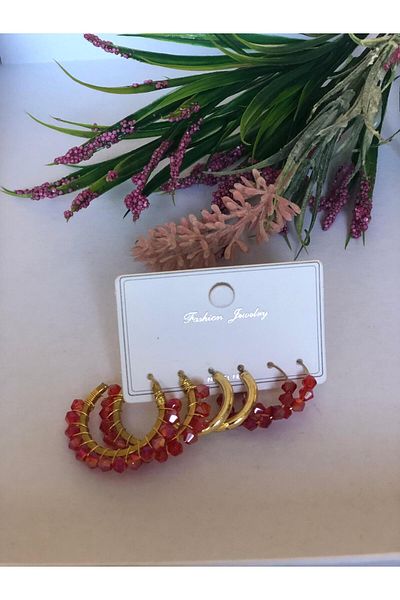 DOĞALYA Women's Crystal Stone 3-Piece Earring Set
