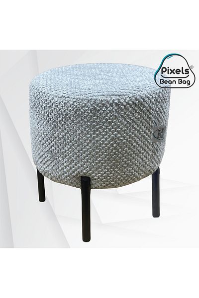 PixelsBeanBag Pixel Bean Bag Round Linen Ottoman with Metal Base for Living Room and Bedroom