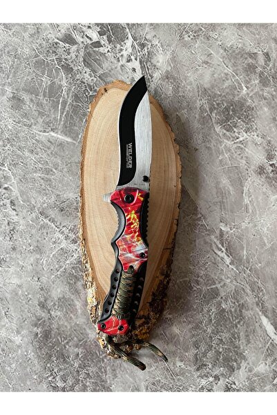 empressnaturalstone Kamp Çakısı – Kırmızı Yıldırım Desenli Paracord Kabze, İç...