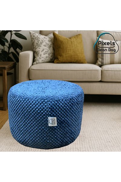 PixelsBeanBag Pixel Bean Bag Round Ottoman Seat Linen Fabric for Living Room and Bedroom