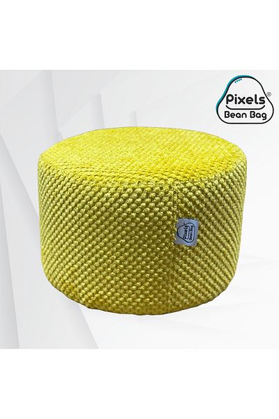 PixelsBeanBag Pixel Bean Bag Round Ottoman Seat Linen Fabric for Living Room and Bedroom