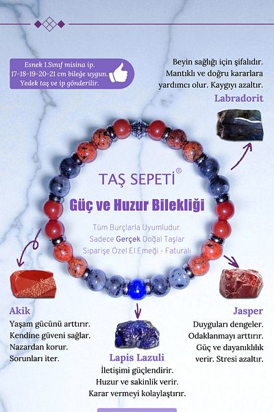TAŞ SEPETİ Strength and Peace of Mind Confidence Evil Eye Decision Making Special Design Natural Stone Unisex Bracelet for Stress