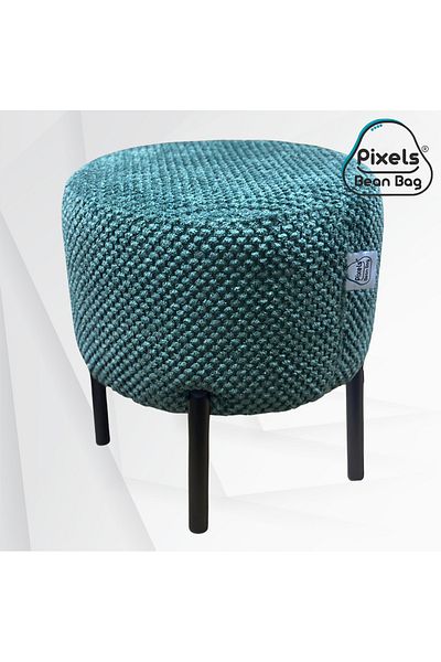 PixelsBeanBag Pixel Bean Bag Round Linen Ottoman with Metal Base for Living Room and Bedroom