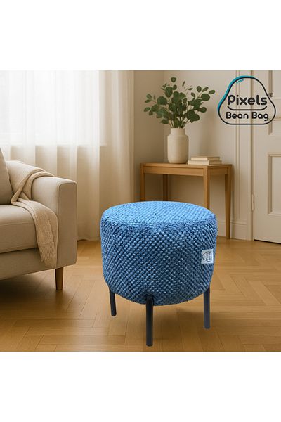 PixelsBeanBag Pixel Bean Bag Round Linen Ottoman with Metal Base for Living Room and Bedroom