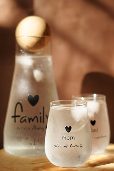 Caga Home CAGA PİNTEREST Family Mom Dad Desenli 2 Parça Bardak ve Borosilikat...