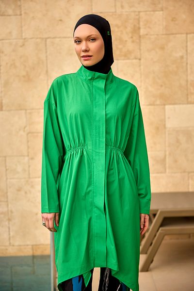 Marina Swimwear Green Full Covered Hijab Swimsuit Asymmetrical Cut, Special Design with Water Drain M2503-1