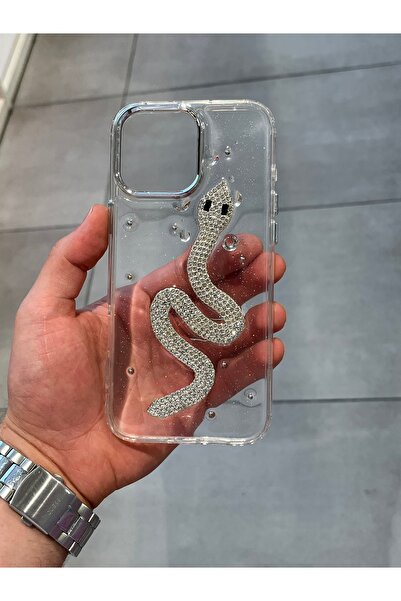 Mee.co İphone 16 Pro Max Uyumlu Yılan Figürlü Epoksi Tasarım Sert Şeffaf Sili...
