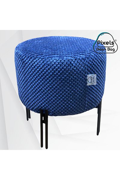 PixelsBeanBag Pixel Bean Bag Round Linen Ottoman with Metal Base for Living Room and Bedroom