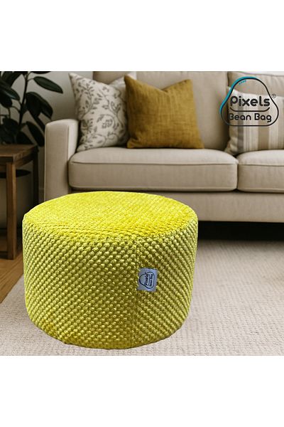 PixelsBeanBag Pixel Bean Bag Round Ottoman Seat Linen Fabric for Living Room and Bedroom
