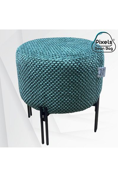 PixelsBeanBag Pixel Bean Bag Round Linen Ottoman with Metal Base for Living Room and Bedroom