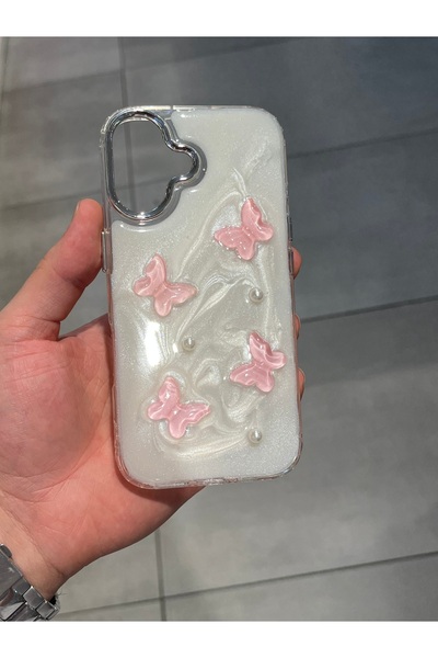 Mee.co İphone 16 Plus Uyumlu Kelebek Figürlü Epoksi Tasarım Sert Şeffaf Silik...