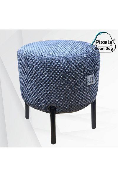 PixelsBeanBag Pixel Bean Bag Round Linen Ottoman with Metal Base for Living Room and Bedroom