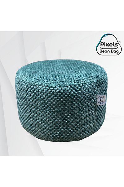 PixelsBeanBag Pixel Bean Bag Round Ottoman Seat Linen Fabric for Living Room and Bedroom
