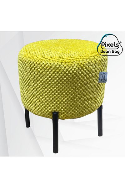 PixelsBeanBag Pixel Bean Bag Round Linen Ottoman with Metal Base for Living Room and Bedroom