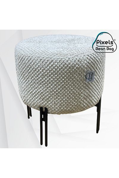 PixelsBeanBag Pixel Bean Bag Round Linen Ottoman with Metal Base for Living Room and Bedroom