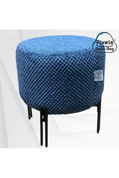 PixelsBeanBag Pixel Bean Bag Round Linen Ottoman with Metal Base for Living Room and Bedroom
