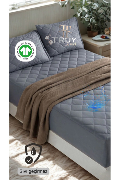 TruyTowel SIVI GEÇİRMEZ KAPİTONELİ TEK KİŞİLİK YATAK ALEZİ ANTRASİT GRİ