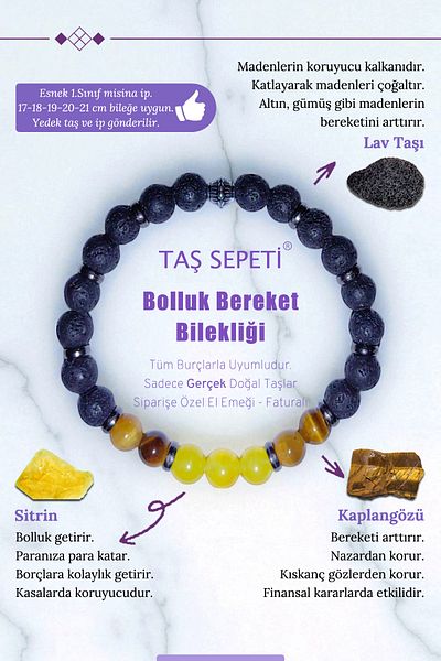 TAŞ SEPETİ Abundance and Prosperity Money Debts Payment Special Design Natural Stone Unisex Bracelet for Financial Decisions